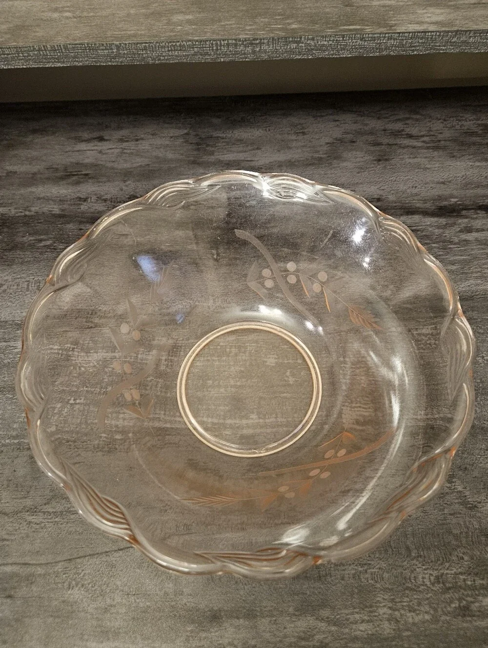 Vtg Pink Etched Floral Depression Glass Centerpiece Bowl